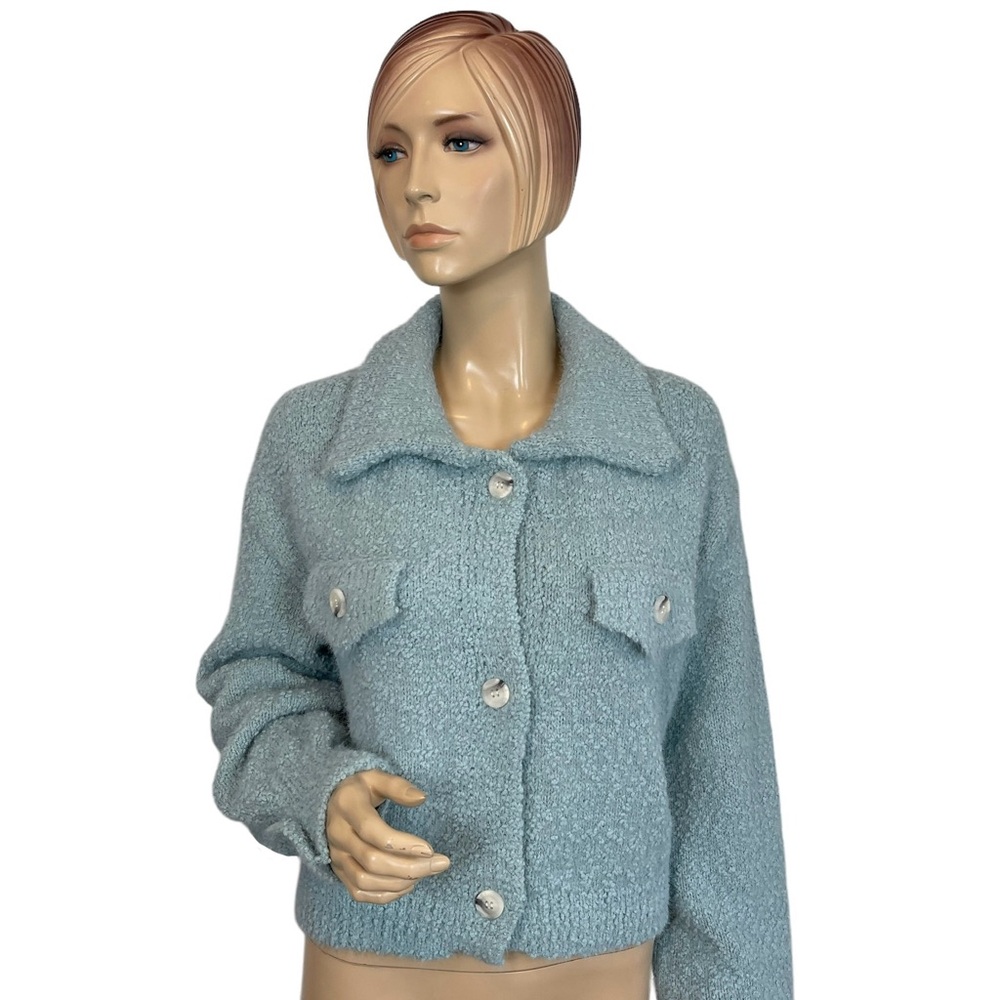 Mable Blue 'Ruthy' Fuzzy Blue Short Cardigan Sweater Medium - Picture 4 of 8